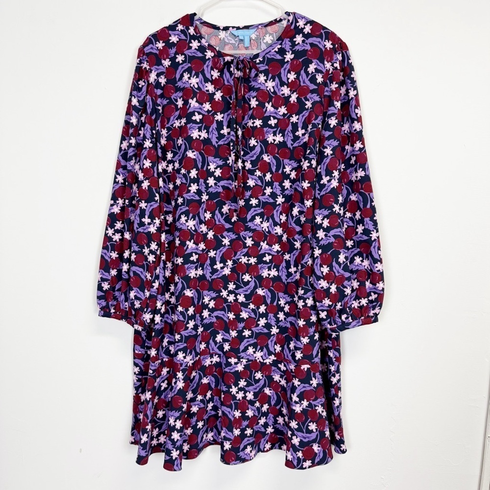 Draper James Roseanna Shift Dress Womens 2X Plum Floral Button Tie Ditsy